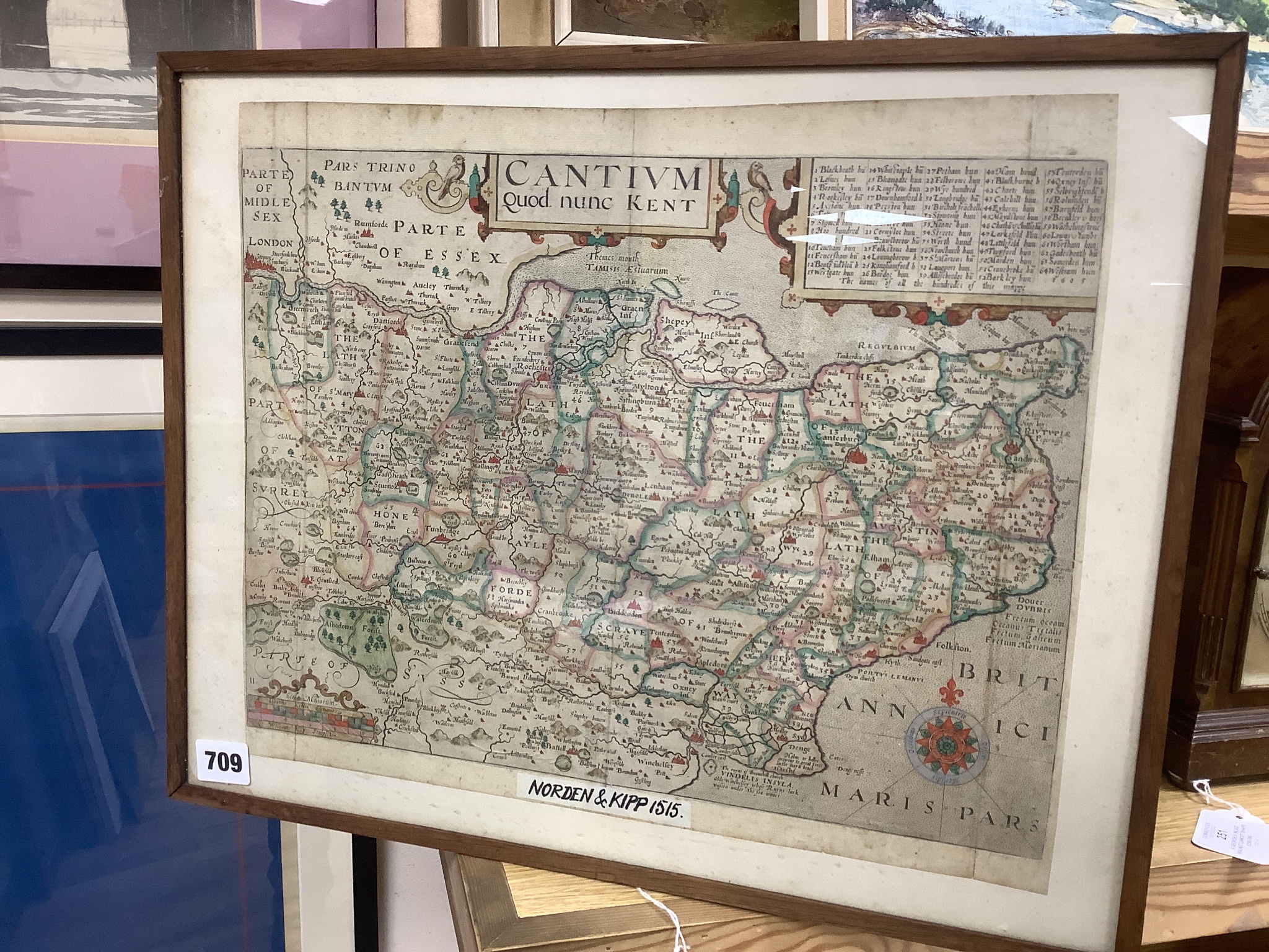 Norden & Kip, engraving, ‘Cantium Quod nunc Kent’ map, 31.5 x 39cm